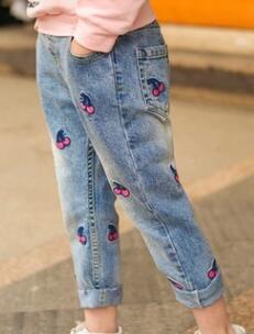 nvxiot Spring Fall Children Girl Jeans Elegnat Floral Denim Kids Girl Bell-bottomed Pants Little Girl Casual Clothes Kids Baby Costume