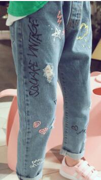 nvxiot Spring Fall Children Girl Jeans Elegnat Floral Denim Kids Girl Bell-bottomed Pants Little Girl Casual Clothes Kids Baby Costume