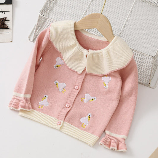 nvxiot Teenster Fall Girls Cardigan Cute Flower Embroidery Baby Children Tops Fashion Winter Toddler Kids Sweaters Princess Outfits