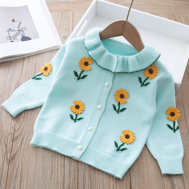 nvxiot Teenster Fall Girls Cardigan Cute Flower Embroidery Baby Children Tops Fashion Winter Toddler Kids Sweaters Princess Outfits