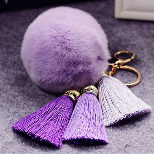 XPZTM Fashion Keychain Natural Rex Rabbit Fur Fluffy Key Chains For Handbags Ring Pom Trendy Women Bag Pendant Plush Car Ornament