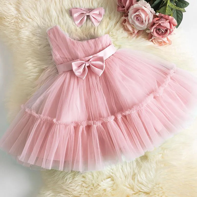 Girl's Dresses Born Baby Girl Dress1 Year 1st Birthday Party Baptism Pink Clothes 9 12 Months Toddler Fluffy Outfits Vestido Bebes