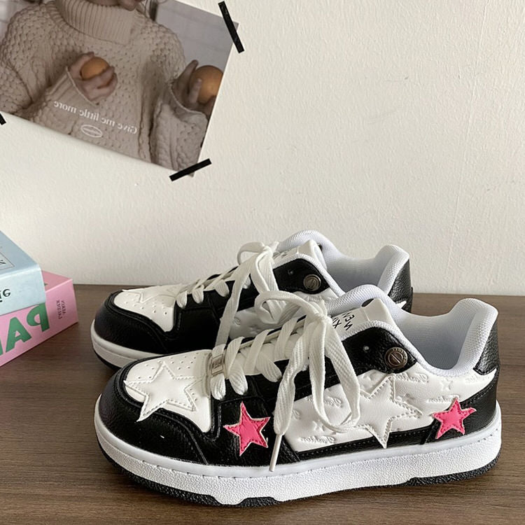 Bubblegum Pink Star Sneakers in Black