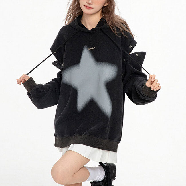 Y2K Hoodie with Graffiti Star Print