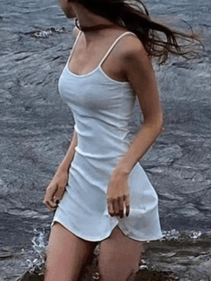 nvxiot White Summer Beach Mini Dress